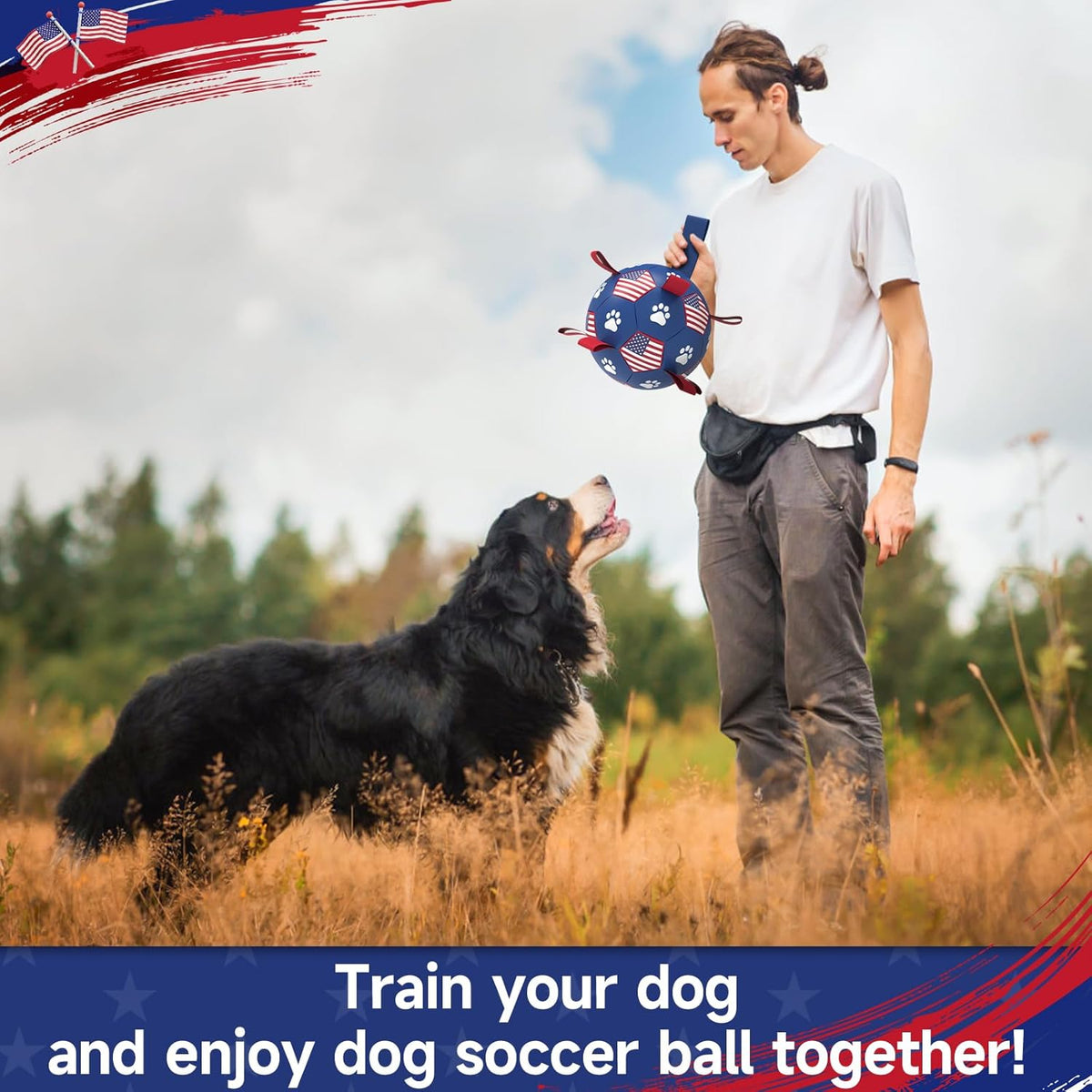QDAN Dog Toys, Soccer Ball with Straps, Durable Dogs Balls for Extra Large Breeds, Beach Pool Water