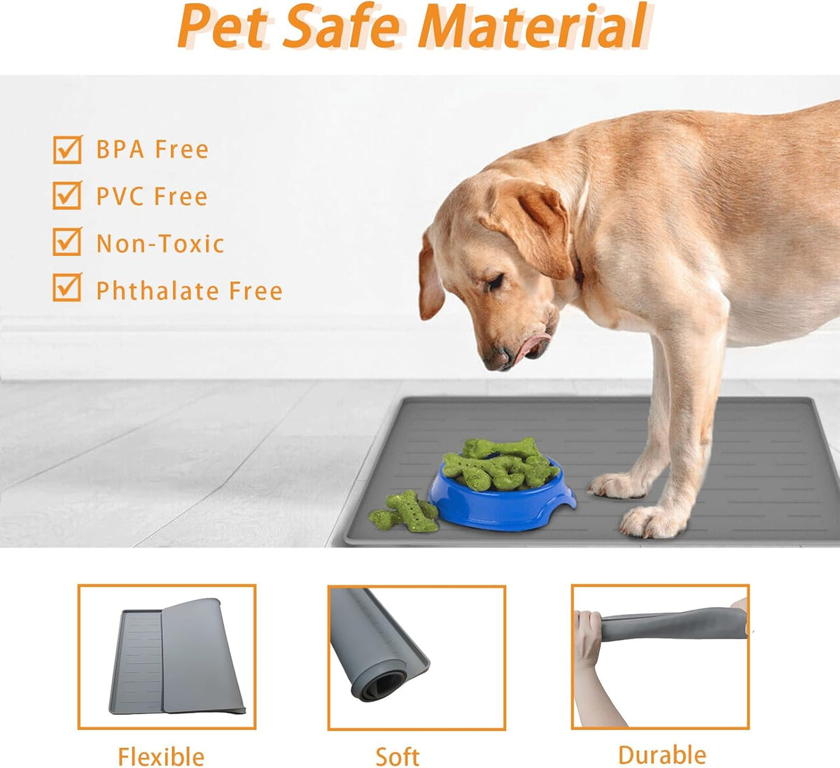 24" x 16" Dog Food Mat, Silicone Pet Mats for Food and Water, Nonslip Pet Feeding Mats for Floors