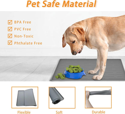 24" x 16" Dog Food Mat, Silicone Pet Mats for Food and Water, Nonslip Pet Feeding Mats for Floors