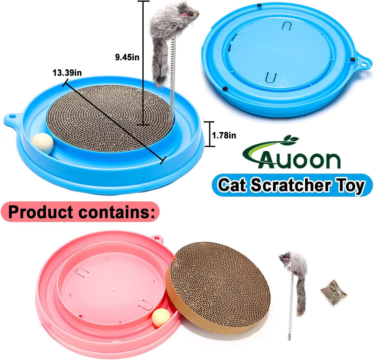 AUOON Cat Scratcher Toy - Cat Scratch Pad with Cat Toy Ball Track and Plush Mouse Toy for Indoor