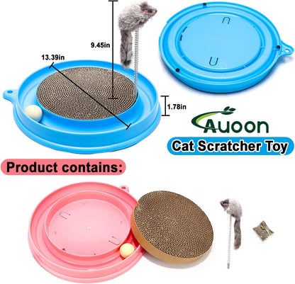 AUOON Cat Scratcher Toy - Cat Scratch Pad with Cat Toy Ball Track and Plush Mouse Toy for Indoor