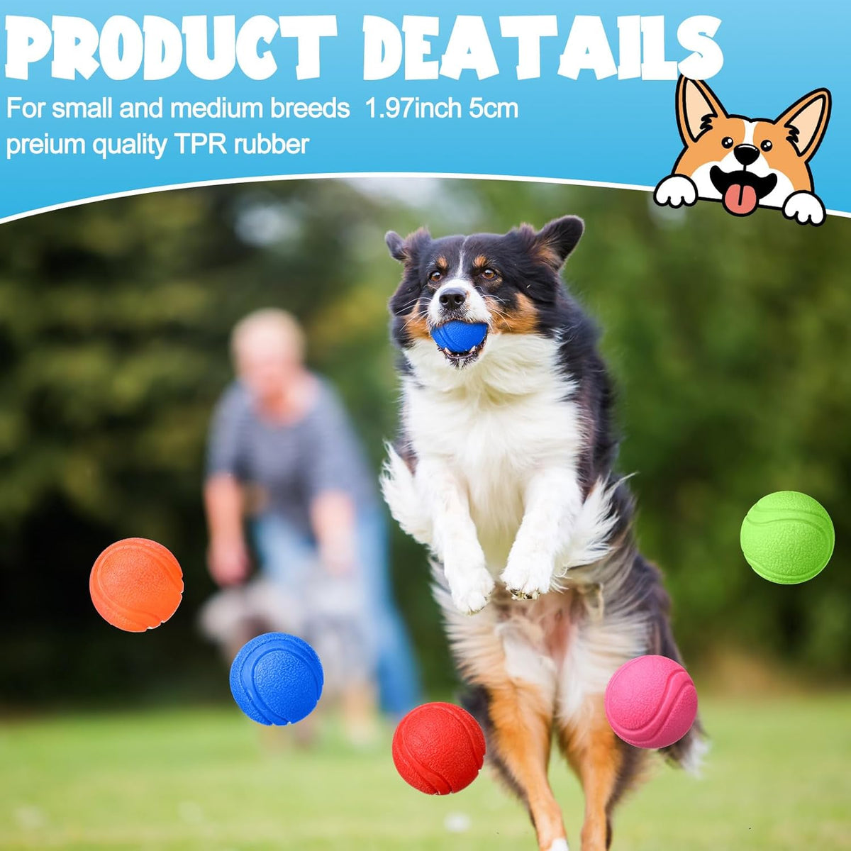 Jenaai 20 Pcs Indestructible Dog Toy Balls for Aggressive Chewers Chew Resistant Solid Rubber