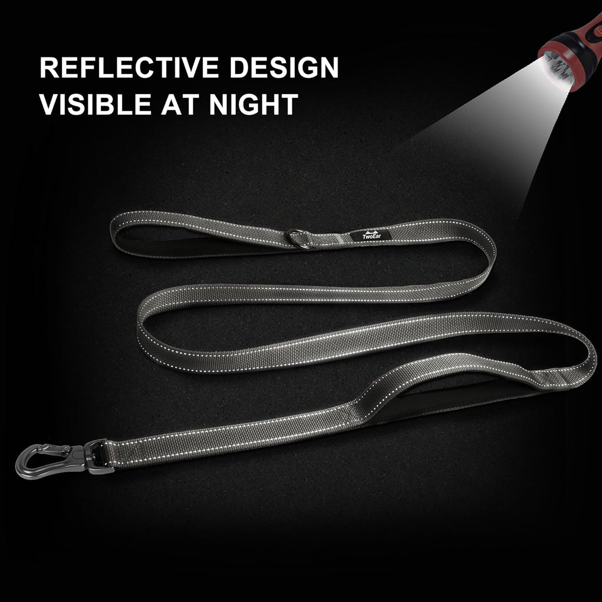 TwoEar 4FT 1IN Strong Gray Dog Leash with 2 Padded Handles, Traffic Handle Extra Control