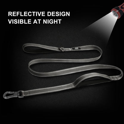 TwoEar 4FT 1IN Strong Gray Dog Leash with 2 Padded Handles, Traffic Handle Extra Control