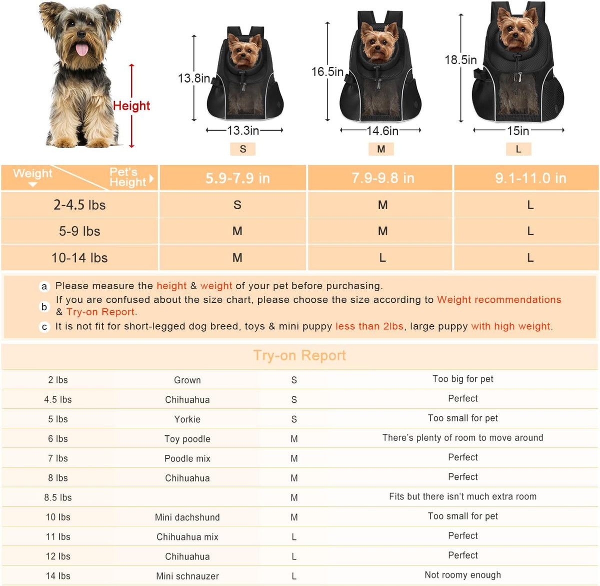 WOYYHO Pet Dog Carrier Backpack Small Dog Front Backpack Ventilated Mesh Dog Travel Back Pack with