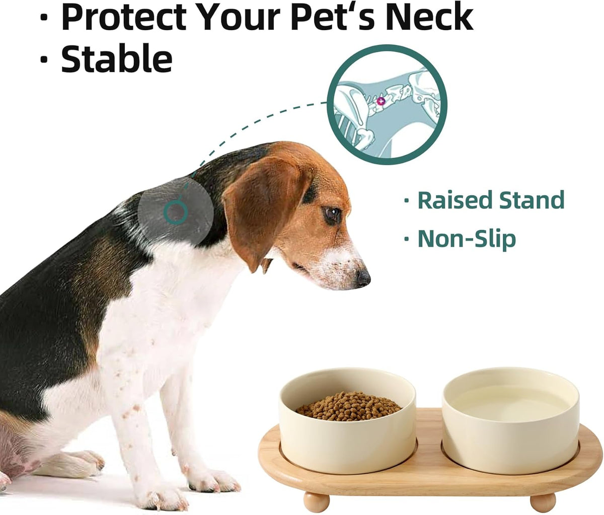Ceramic Elevated Dog Bowls, Food and Water Bowls for Dogs, Puppy, Raised Dog Dish, Pet