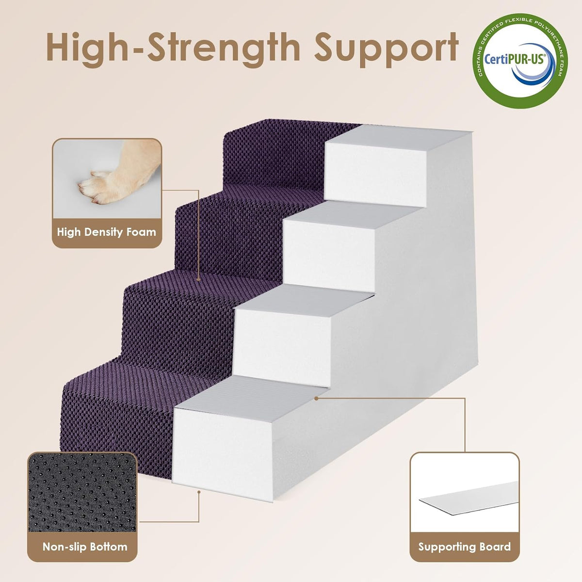 EHEYCIGA Dog Stairs for Bed 20" H, 4-Step Extra Wide Dog Steps for High Bed, Pet Steps for Small