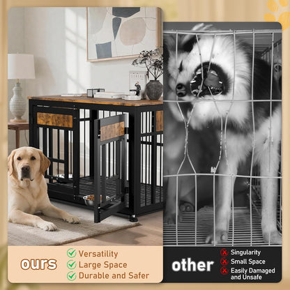 Dog Crate Furniture End Table 38 Inch Hidden Kennel Cabinet with Removable Tray, Thickened Metal