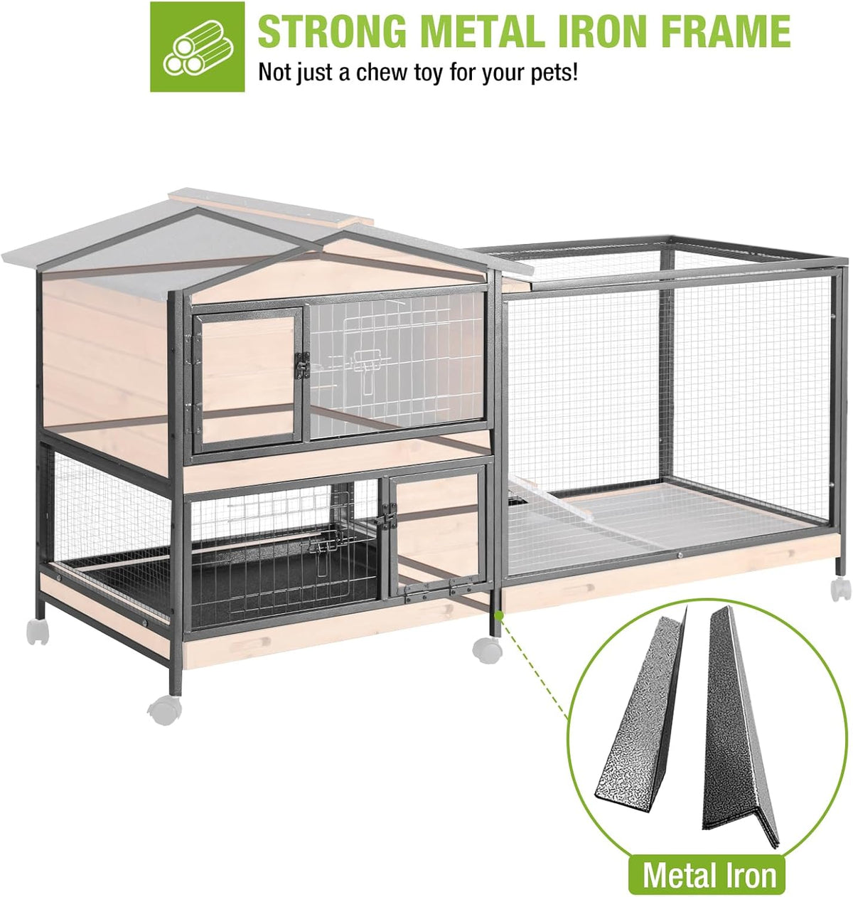 GUTINNEEN Rabbit Hutch with Chew-Resistant Metal Frame Indoor Bunny Cage Outdoor Rabbit Cage with
