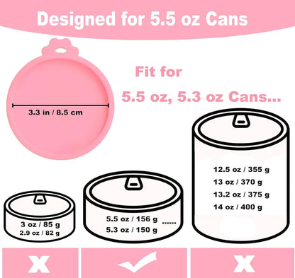 Comtim Cat Food Can Covers Lids for 5.5 oz Cans, 2 Pack Silicone Cat Food Can Lids for 5.5 oz 5.3