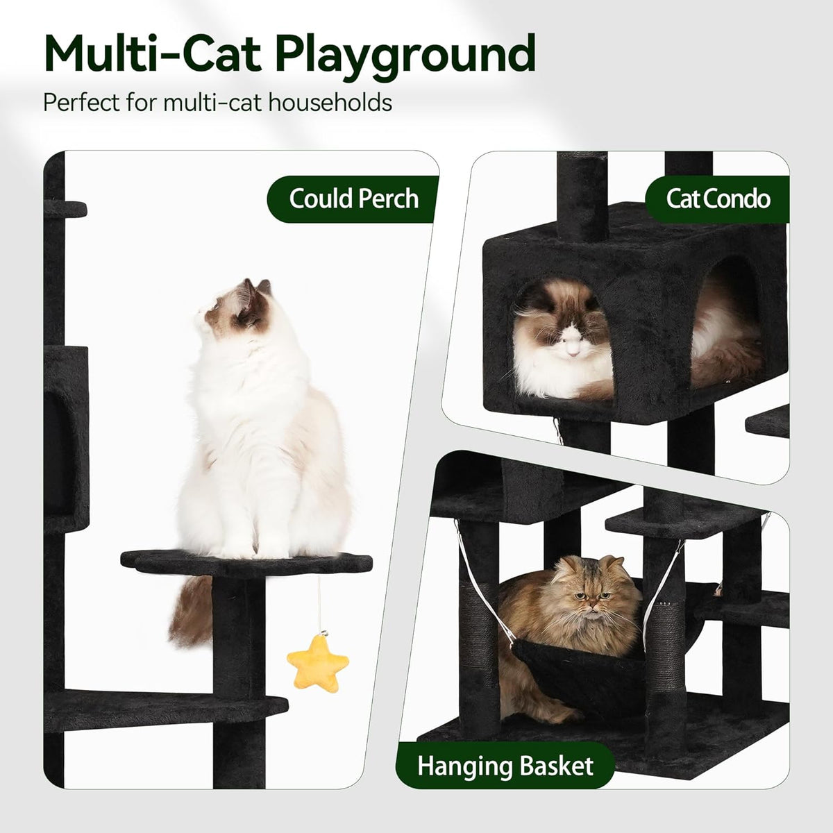 85inch Giant Cat Tree for Heavy Duty Big Cats, Multi-Level Luxury Cat Tower with Scratching Post