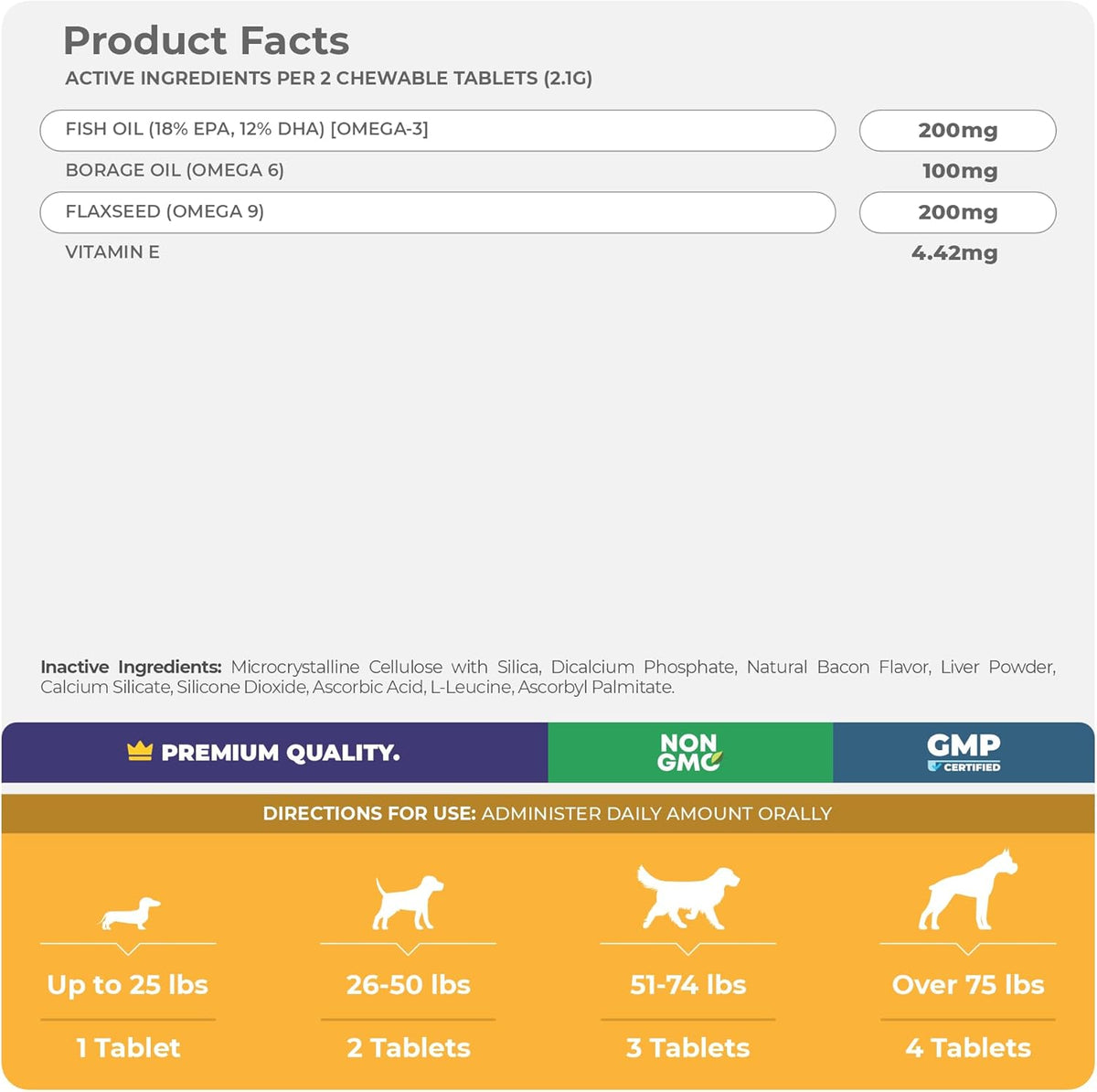 Omega 3 Fish Oil for Dogs - 120 Chewable Tablets - with Omega 3, 6, and 9, Vitamin E for Dog