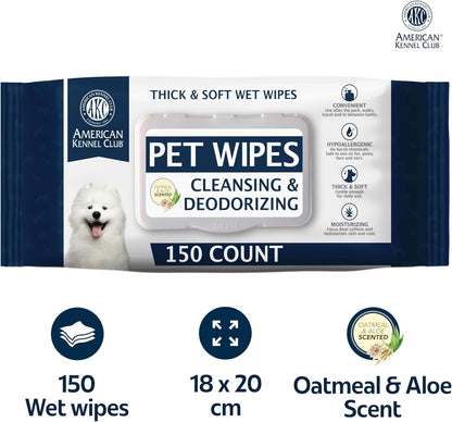 AKC Pet Wipes for Dogs & Cats – Hypoallergenic, Alcohol-Free Wipes for Paws, Face, Ears & Coat