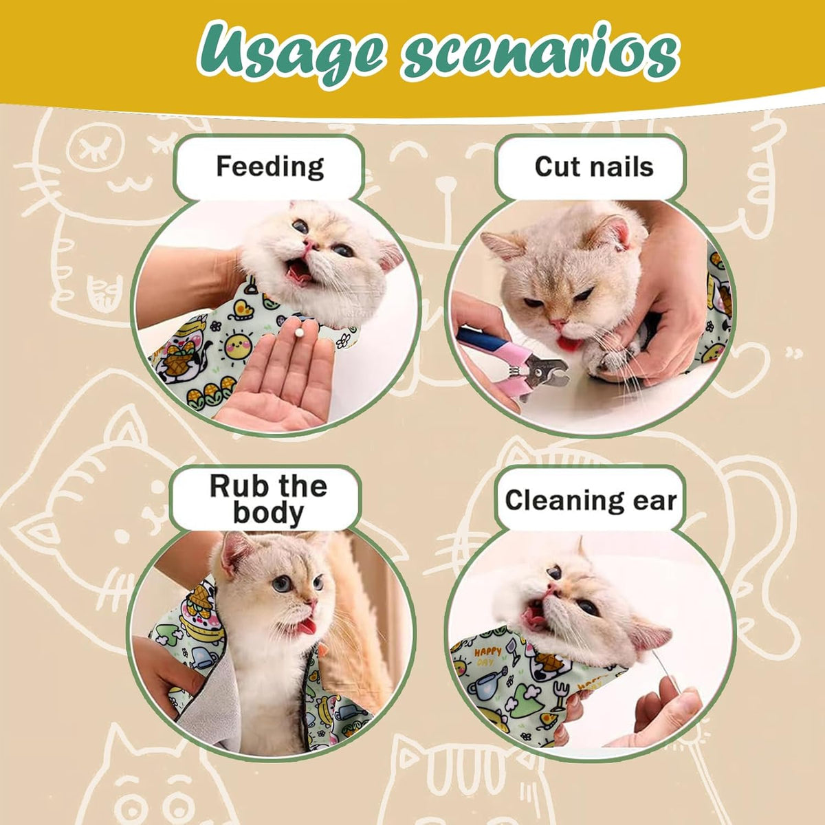 Cat Wrap for Cutting Nails and Grooming(27"x27"),Cat Restraint Wrap for Nail Clipping