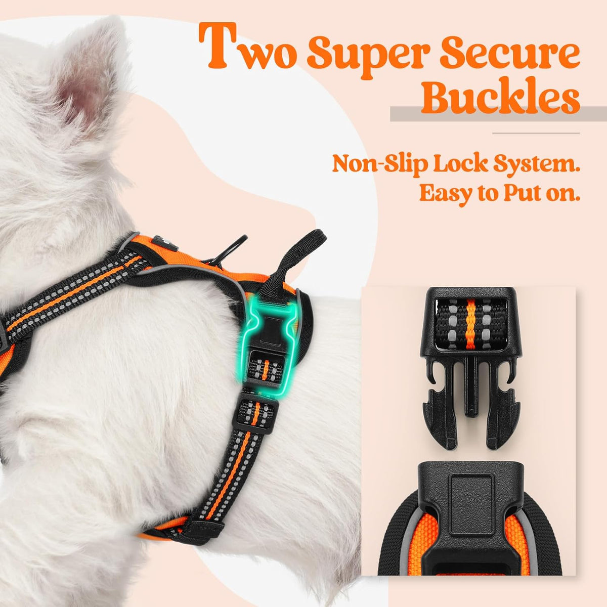 rabbitgoo Dog Harness No Pull with 2 Leash Clips, Adjustable Soft Padded, Reflective Oxford No