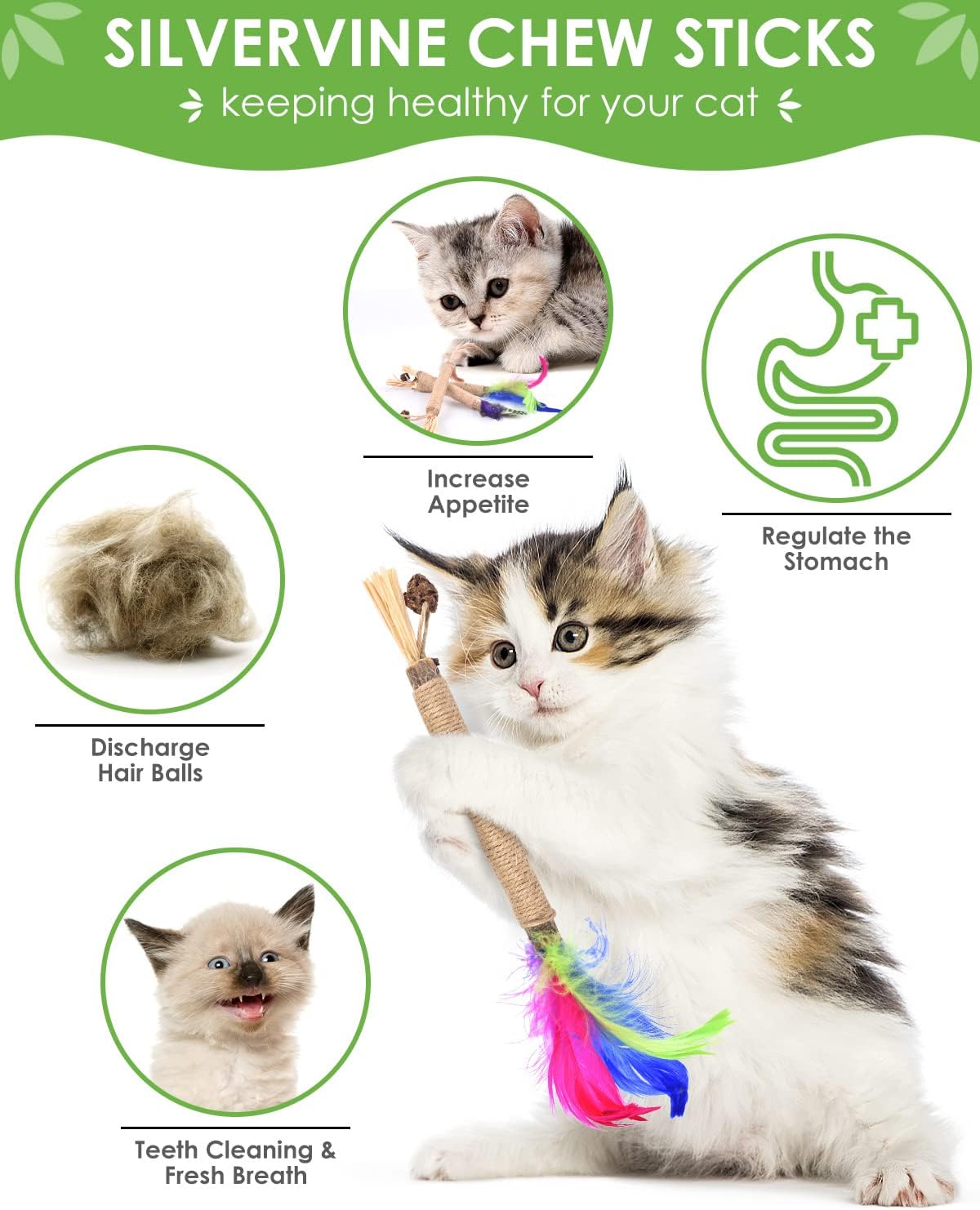 TINDTOP Silvervine Chew Sticks for Cats, Natural Catnip Chew Toys for Kittens Teeth Cleaning