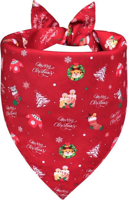 Christmas Dog Bandana for X-Large Dogs - Reversible Santa Snowman Print Scarf - Soft, Quick-Dry Pet