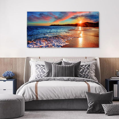 Yxbhhym-Beach Wall Art Pictures for Living Room Ocean Canvas Wall Art Decor Bedroom Sunset Painting