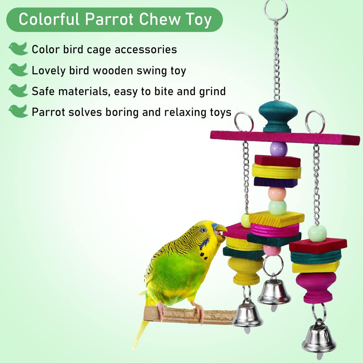 Litewoo Bird Parrot Parakeet Toys, Colorful Bite Wood Swing Toy for Small Medium Parakeet Cockatiel