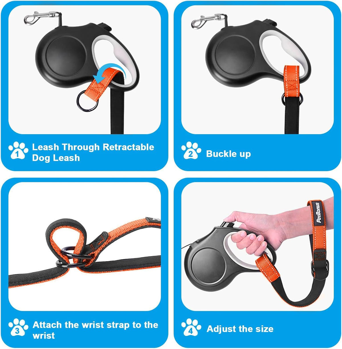 PetBonus Short Dog Leash, Safety Wrist Strap for Retractable Dog Leash, Reflective Design and