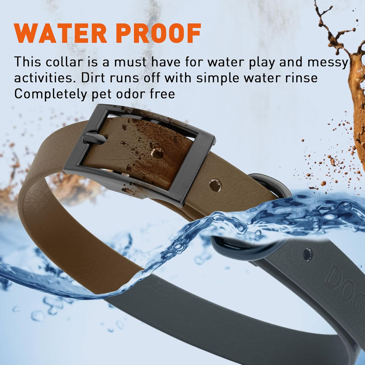 Dogline Biothane Waterproof Dog Collar Strong Coated Nylon Webbing with Black Hardware Odor- Proof
