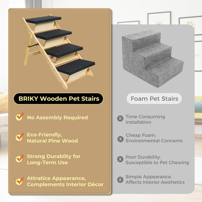 BRIKY 2-in-1 Dog Stairs/Ramp with 4 Steps, Foldable Dog Stairs for High Beds Cars Couch, Durable