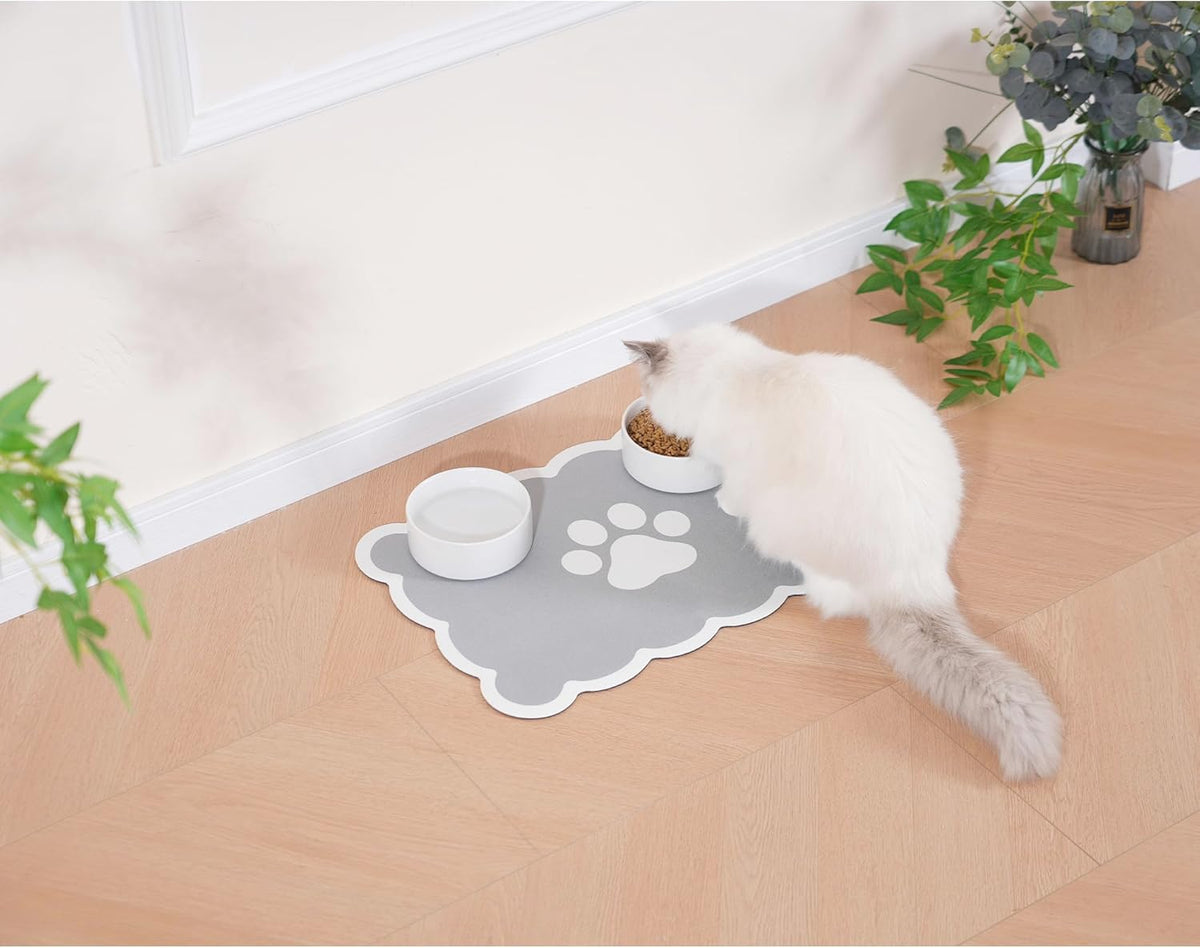 Ralxion Scalloped Dog Feeding Mat, Absorbent Mats for Dog Food and Water Bowl, Dispenser, Cute