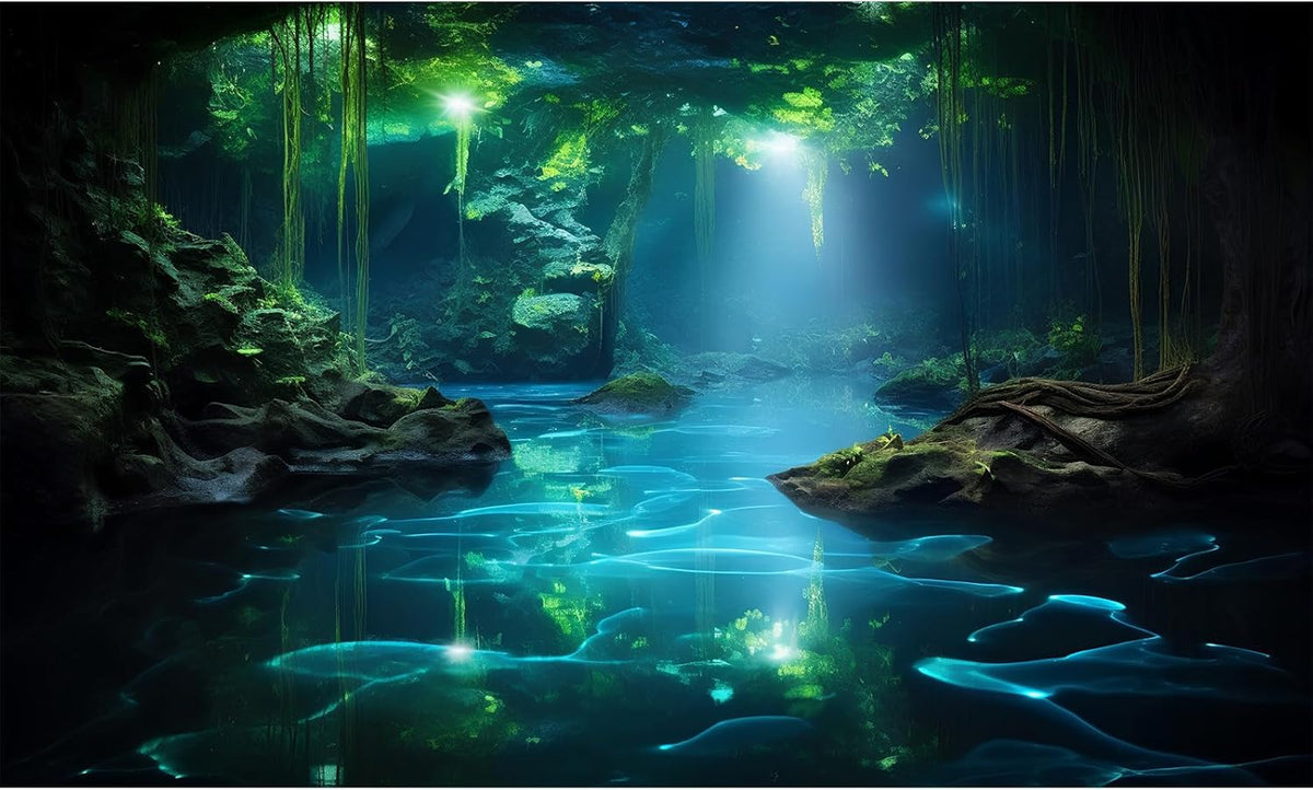 Cave Aquarium Background Underwater Cave with Light Beam Tranquil Stream Terrarium Background