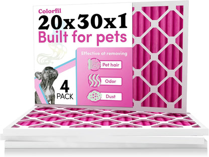Colorfil 20x30x1 Air Filter (4-Pack) | Made in the USA | Color Changing | Remove Cat and Dog Odor |