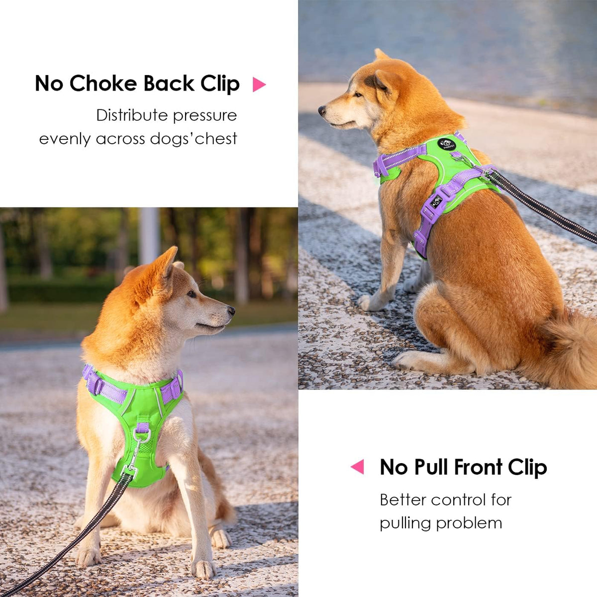 PHOEPET No Pull Dog Harness, Unique Colors Reflective Adjustable Dog Vest, with Soft Training