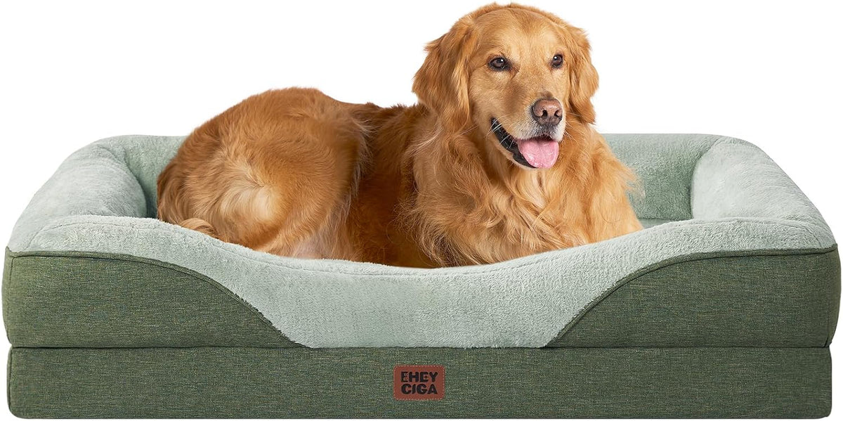 EHEYCIGA Memory Foam Dog Bed for Large Sized, Orthopedic Dog Sofa with Sides and Waterproof Liner