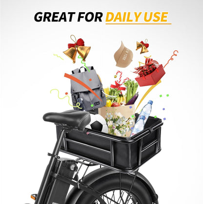 Bike Basket Rear with Liner,Waterproof Cover,Cargo Net Large Rear Bike Basket,Heavy Duty Bicycle
