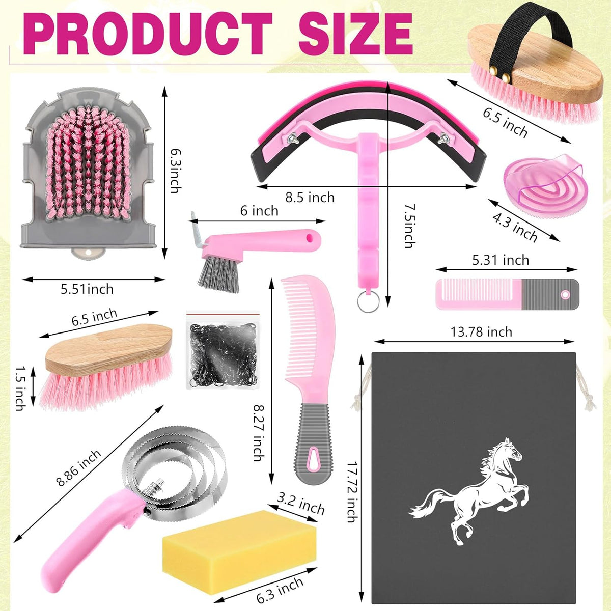 Abbylike 12 Pieces Horse Grooming Kit Racing Festival Tack Room Supplies Horse Brush Sets Equine