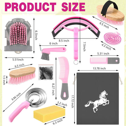 Abbylike 12 Pieces Horse Grooming Kit Racing Festival Tack Room Supplies Horse Brush Sets Equine