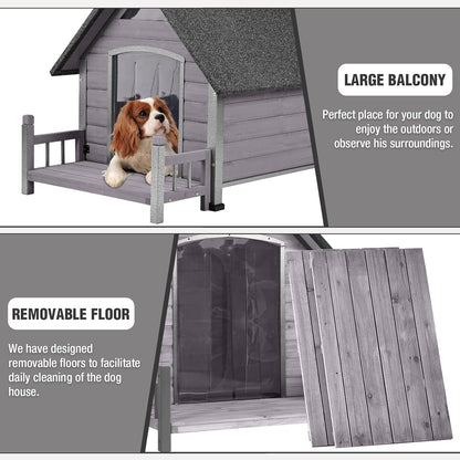 Dog House Outdoor with Anti-Chewing Iron Frame, Weatherproof Dog Kennel for Small Medium Large Dogs