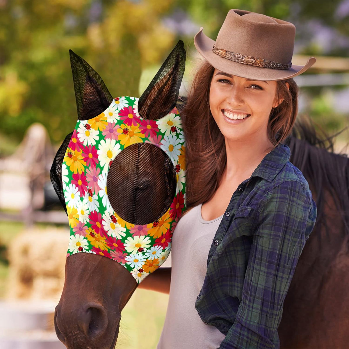 Qualirey12 Pieces Horse Fly Mask Bulk Comfortable Elasticity Mask for Horses with Ears Net UV