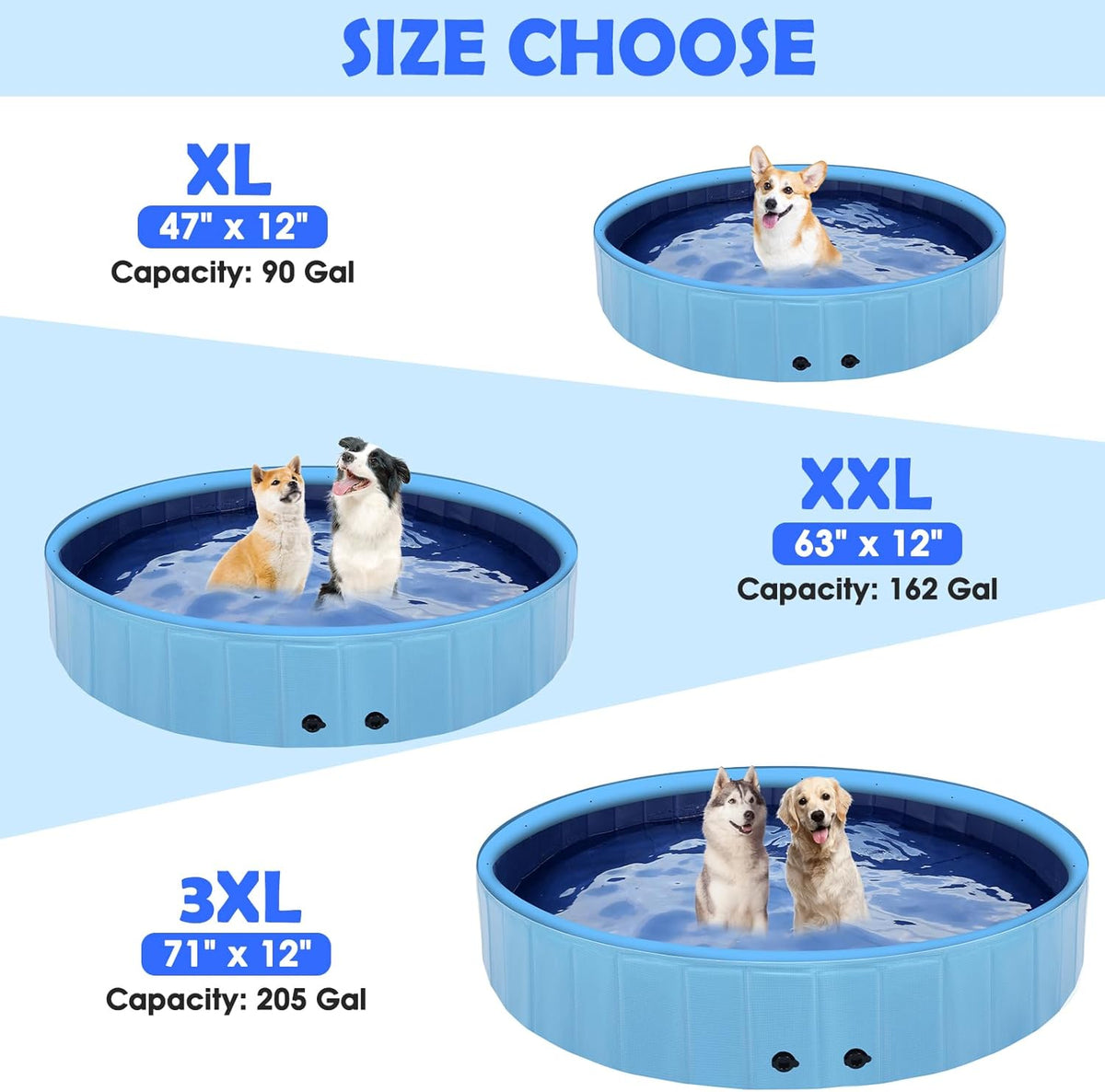 63" Large Dog Pool with Sprinkler, 2-in-1 Foldable Swimming Pool Non-Slip Hard Plastic Splash