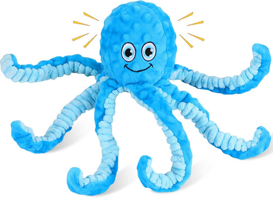 Squeaky Dog Toys Octopus Stuffed Crinkle Toy, Puppy Chew Toys for Teething, Durable Tug of War