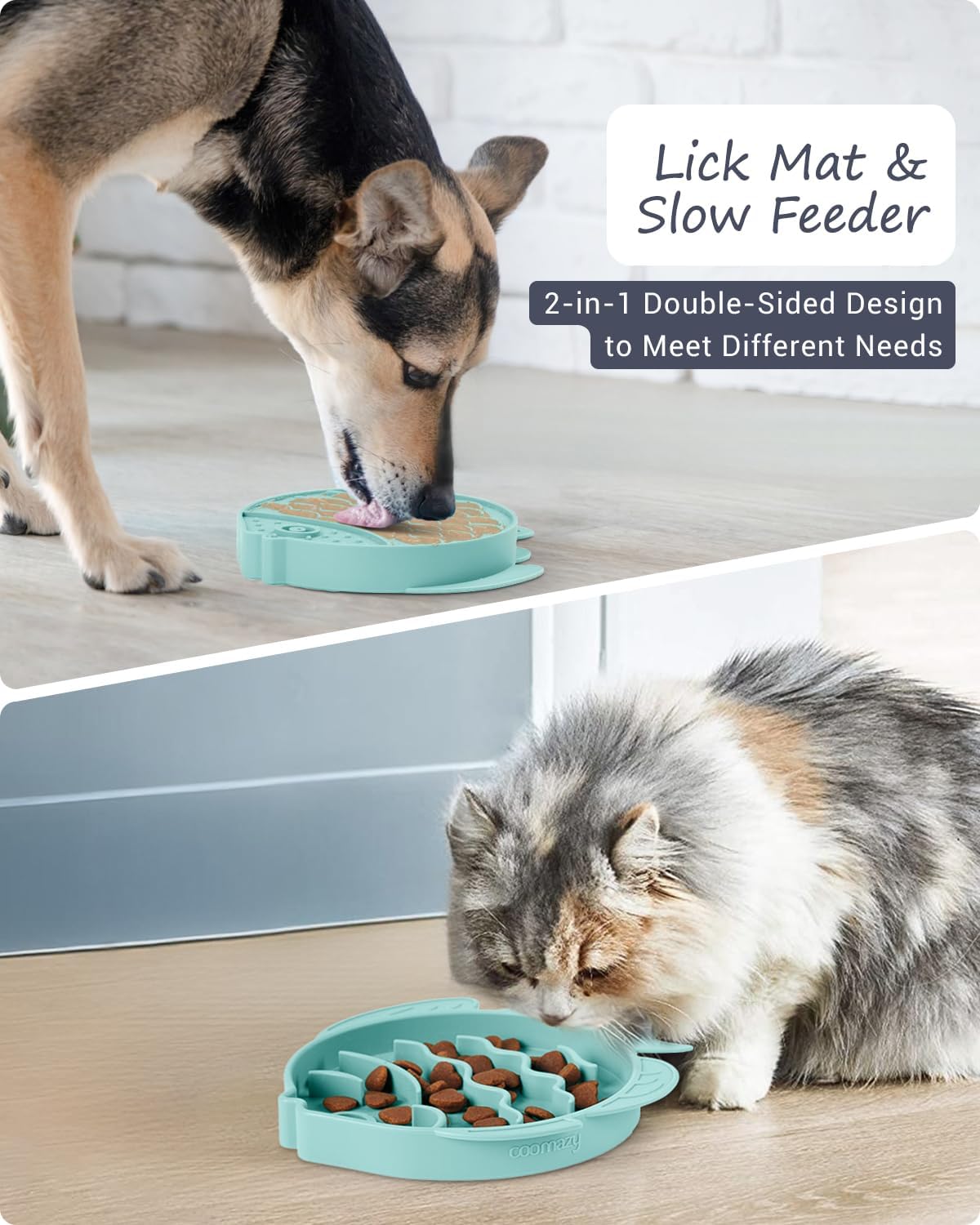 Coomazy 2-in-1 Silicone Slow Feeder Dog Cat Bowls, Lick Mat Interactive Puzzle Toy for Pets Dry/Wet