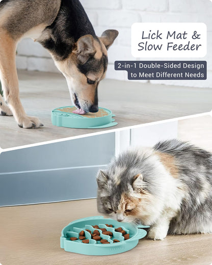Coomazy 2-in-1 Silicone Slow Feeder Dog Cat Bowls, Lick Mat Interactive Puzzle Toy for Pets Dry/Wet