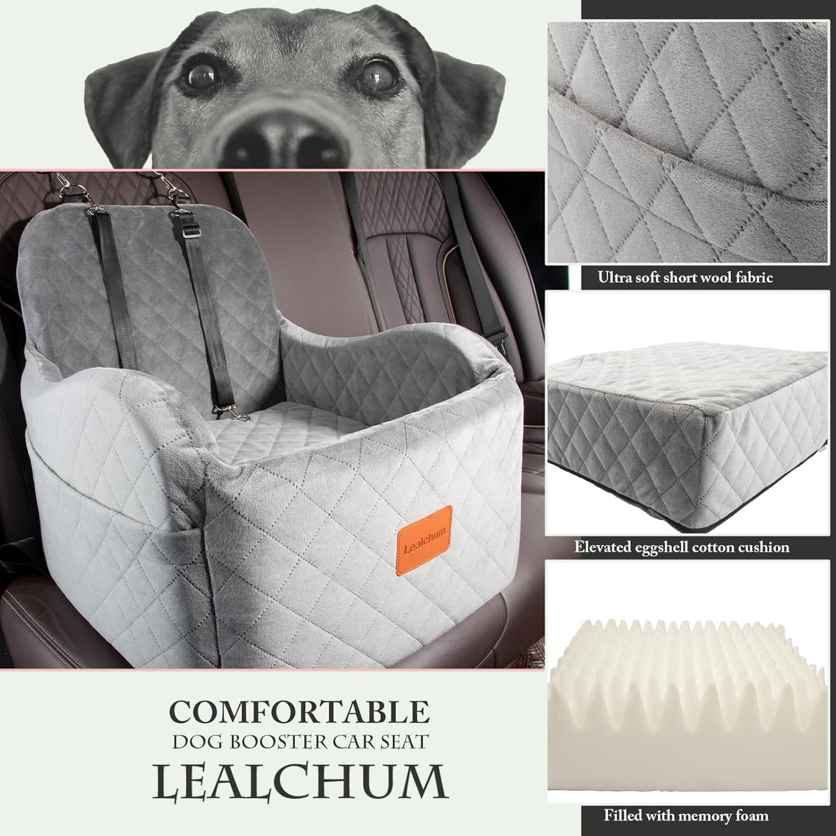 Dog Booster Car Seat for Small/Medium Dogs Up to 35lbs,Ultra Soft Fabric Covered,6in Elevated