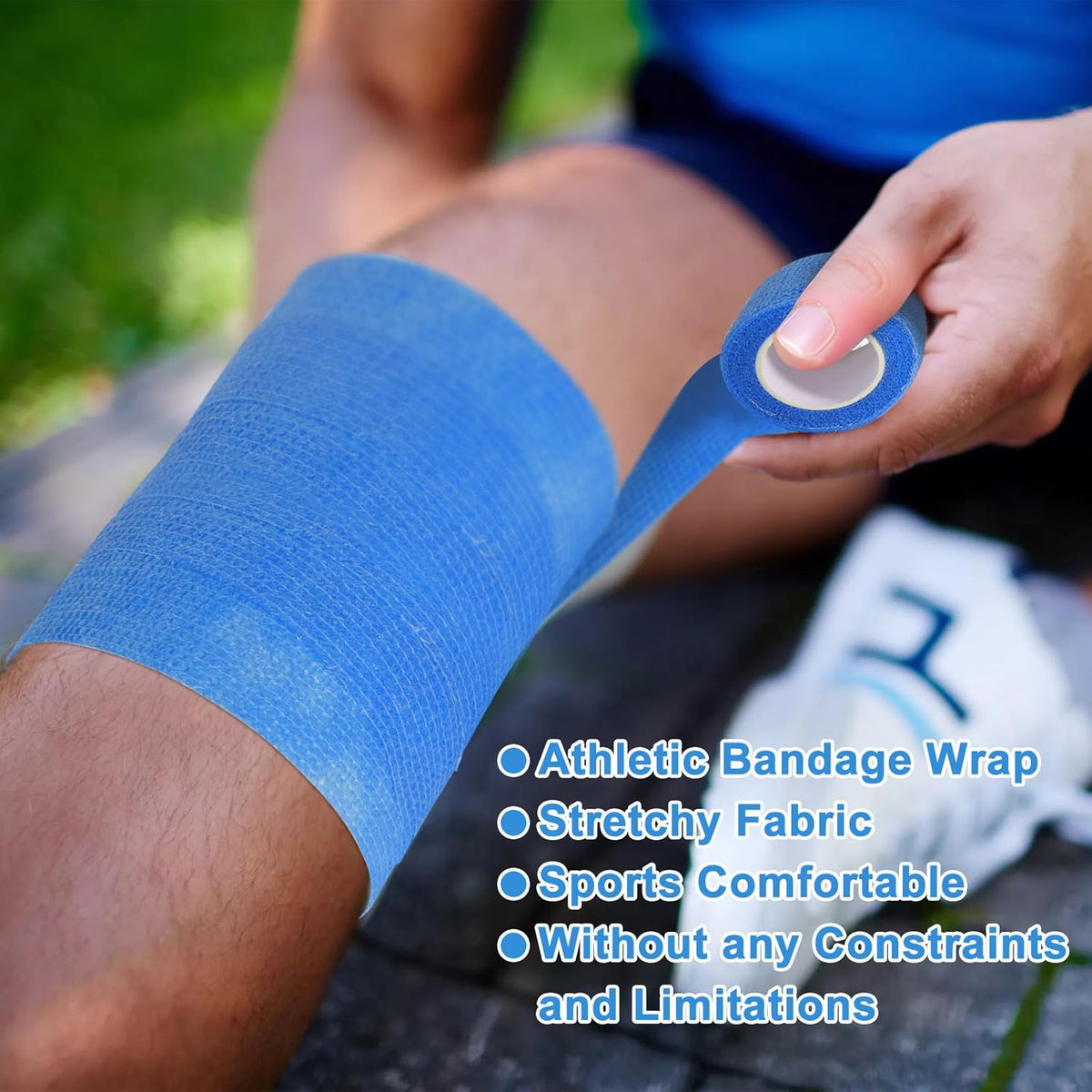 24 Pack Self Adherent Cohesive Wrap Bandages, 2” x 5 Yards Blue Athletic Tape, Medical Tape, Vet