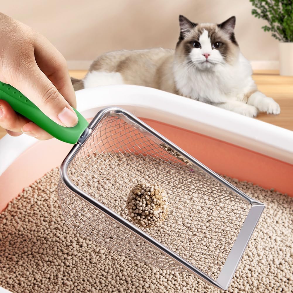 Metal Cat Litter Scoop,Sturdy Litter Cleaner Corner Shovel,Stainless Steel Mesh Litter Shovel,Easy