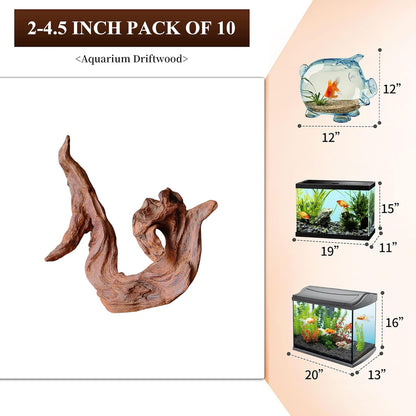 majoywoo Natural Small Driftwood for Aquarium Decor Reptile Decor, Assorted Driftwood Branch 2-4.5"
