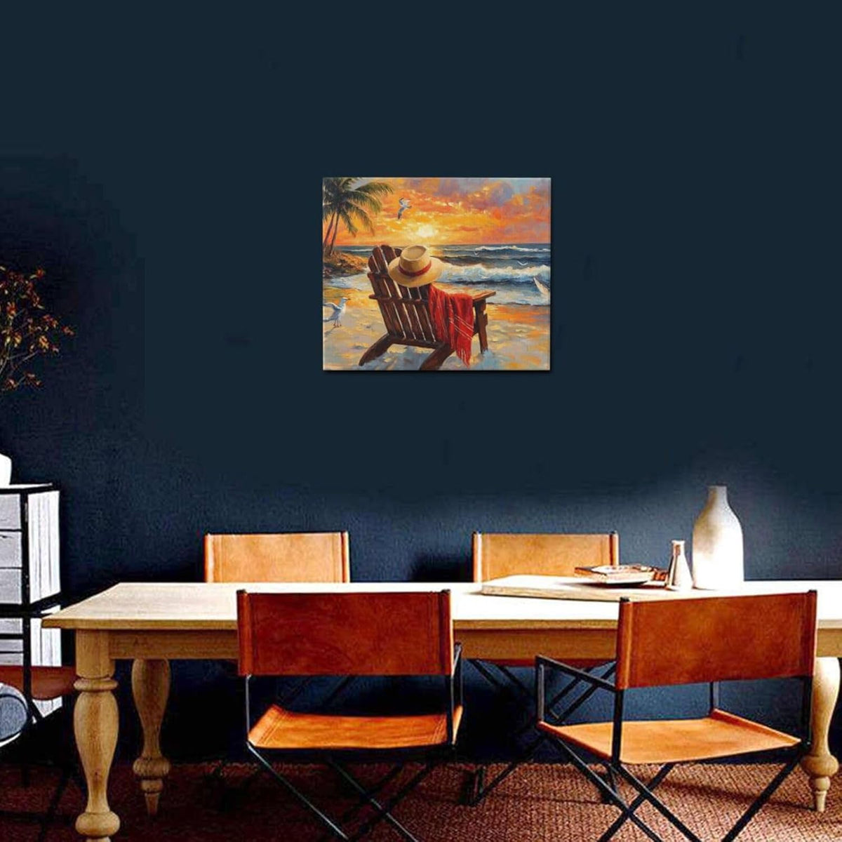 Beach Coastal Bathroom Pictures Wall Art, Seaside Ocean Bathroom Wall Decor, Sunrise Palm Framed