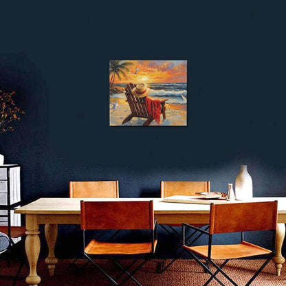 Beach Coastal Bathroom Pictures Wall Art, Seaside Ocean Bathroom Wall Decor, Sunrise Palm Framed