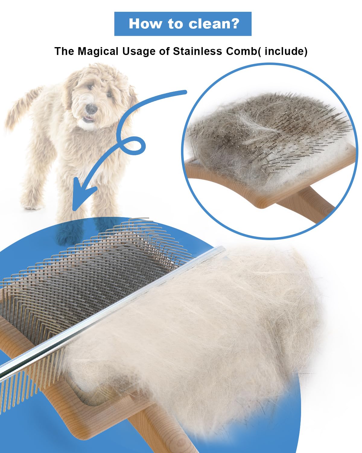 Dog Slicker Brush for Large Dogs, Professional Doodles Brush for Poodles, Goldendoodles and