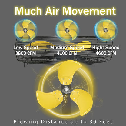 HiCFM 18" Wall Mount Fan, 4600 CFM 3 Speeds High Velocity with TEAO Enclosure Motor, 9 FT Cord, 180