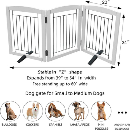 ZJSF Freestanding Dog Fence Indoor, Foldable Dog Gate for Doorways, Stairs or Hallways, Sturdy Wood