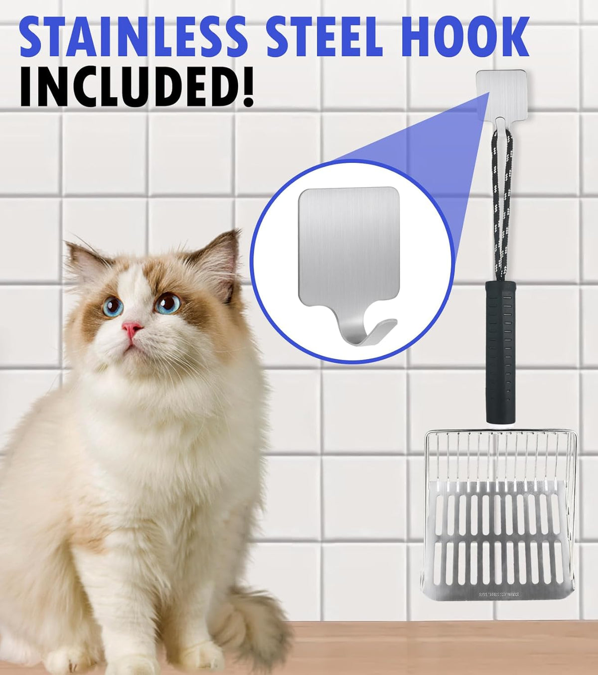 Cat Litter Scoop, Solid and Durable Kitty Metal Scooper, Stainless Steel Sifter, Heavy Duty, for